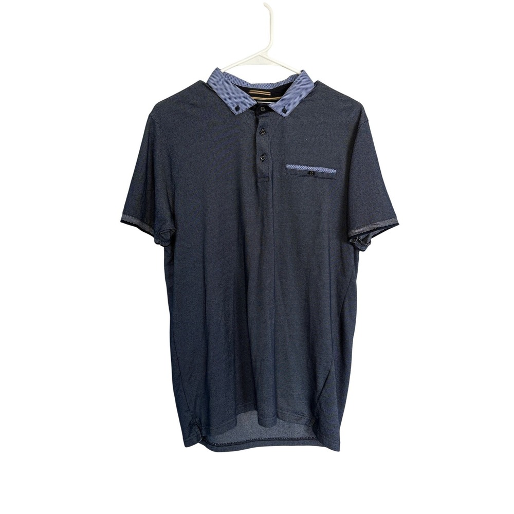 Cactus Man Ricky Singh Mens‎ Navy Blue Textured Short Sleeve Polo Shirt Large
